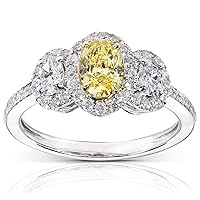 Kobelli Certified Fancy Yellow and White Diamond 3 Stone Halo 1 1/3 CTW Engagement Ring 14k Gold