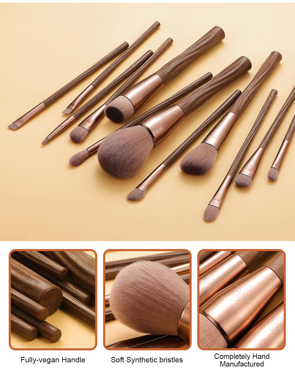 Makeup Brushes Set 12 Pcs Eigshow Professional Makeup Brushes High-end Full Face Eye Brushes Eco-friendly Vegan & Cruelty-free Makeup Brushes with Holder - Unique Handle Design(Coffee)