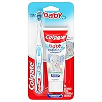 Baby Training Toothpaste and Toothbrush Kit, Mild Fruit Flavor Set for Ages 3-24 Months