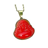Mens Laughing Buddha Red Jade Pendant Necklace Rope Chain Genuine Certified Grade A Jadeite Jade Hand Crafted, Jade Necklace, 14k Gold Filled Laughing Jade Buddha Necklace, Jade Medallion