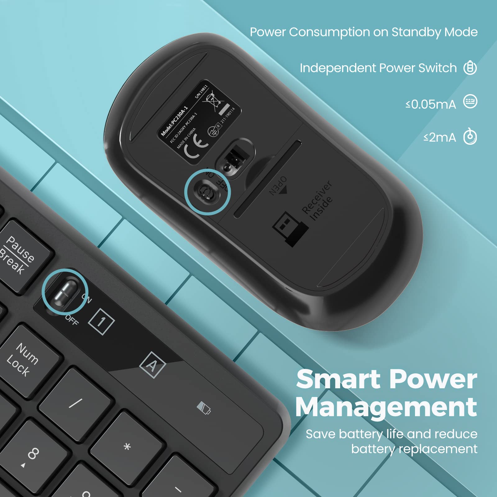 Wireless Keyboard and Mouse Combo, Lovaky 2.4G Full-Sized Ergonomic Keyboard Mouse, 3 DPI Adjustable Cordless USB Keyboard and Mouse, Quiet Click for Computer/Laptop/Windows/Mac