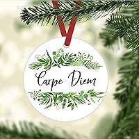 Carpe Diem Ceramic Christmas Ornament with Saying Funny Porcelain Keepsake Collectible for Winter Holiday Home Xmas Tree Decoration Gift for Friends