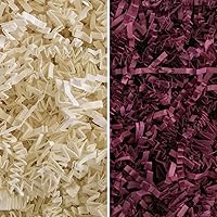 MagicWater Supply - Light Ivory & Burgundy (4 oz per color) - Crinkle Cut Paper Shred Filler great for Gift Wrapping, Basket Filling, Birthdays, Weddings, Anniversaries, Valentines Day