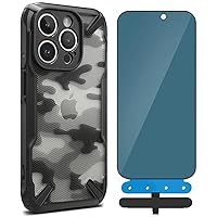 Ringke Fusion-X Case Compatible with iPhone 15 Pro Max [Camo Black] + Privacy Glass Compatible with iPhone 15 Pro Max