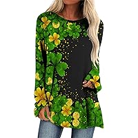 Womens St Patrick's Day T-Shirt Green Top Turtleneck Long Sleeve Tee Breathable Western Sweatshirts for Women
