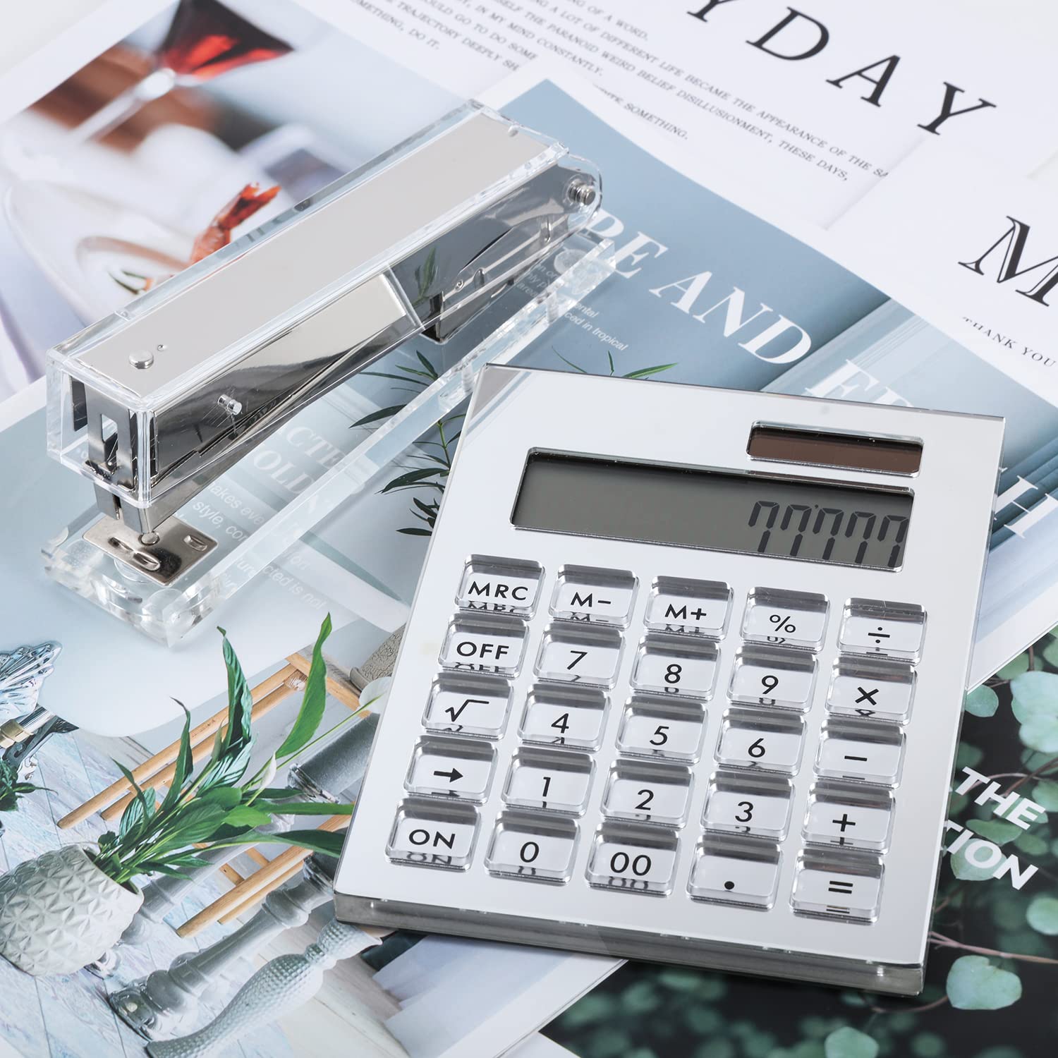 Clear Silver Acrylic Solar Power Calculator by DS DRAYMOND STORY - Home Office Desktop Calculator (12-Digit) - Business Gift Idea