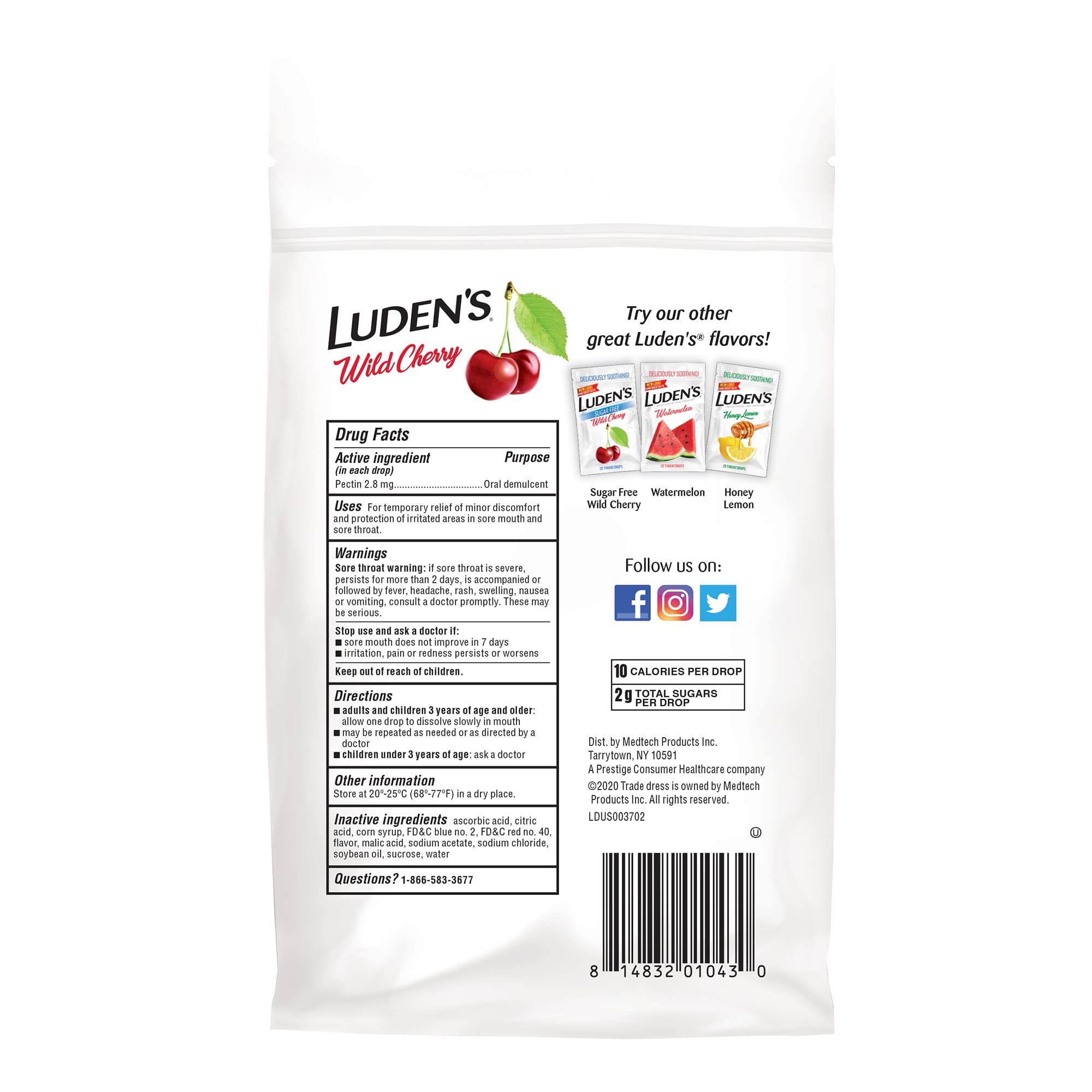 Luden's Wild Cherry Throat Drops, Sore Throat Relief, 30 Count