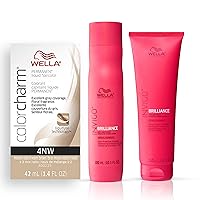 Wella Professionals Invigo Brilliance Color Protection Shampoo & Conditioner, For Fine Hair + Wella ColorCharm Permanent Liquid Hair Color for Gray Coverage, 4NN Intense Med Brown