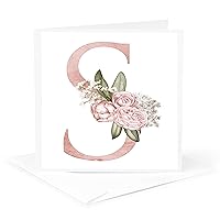 3dRose Greeting Card - Pretty Pink Floral and Babies Breath Monogram Initial S - Floral Monograms