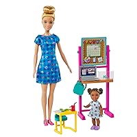 Careers Doll & Playset, Teacher Theme with Blonde Fashion Doll, 1 Brunette Toddler Doll, Furniture & Accessories