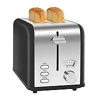 YSSOA 2-Slice Toaster with Extra Wide Slot & Removable Crumb Tray, 5 Browning Setting and 3 Function: Bagel/Defrost/Cancel, Retro Stainless-Steel Style, Compact Oven, for Bread & Waffle, New Black