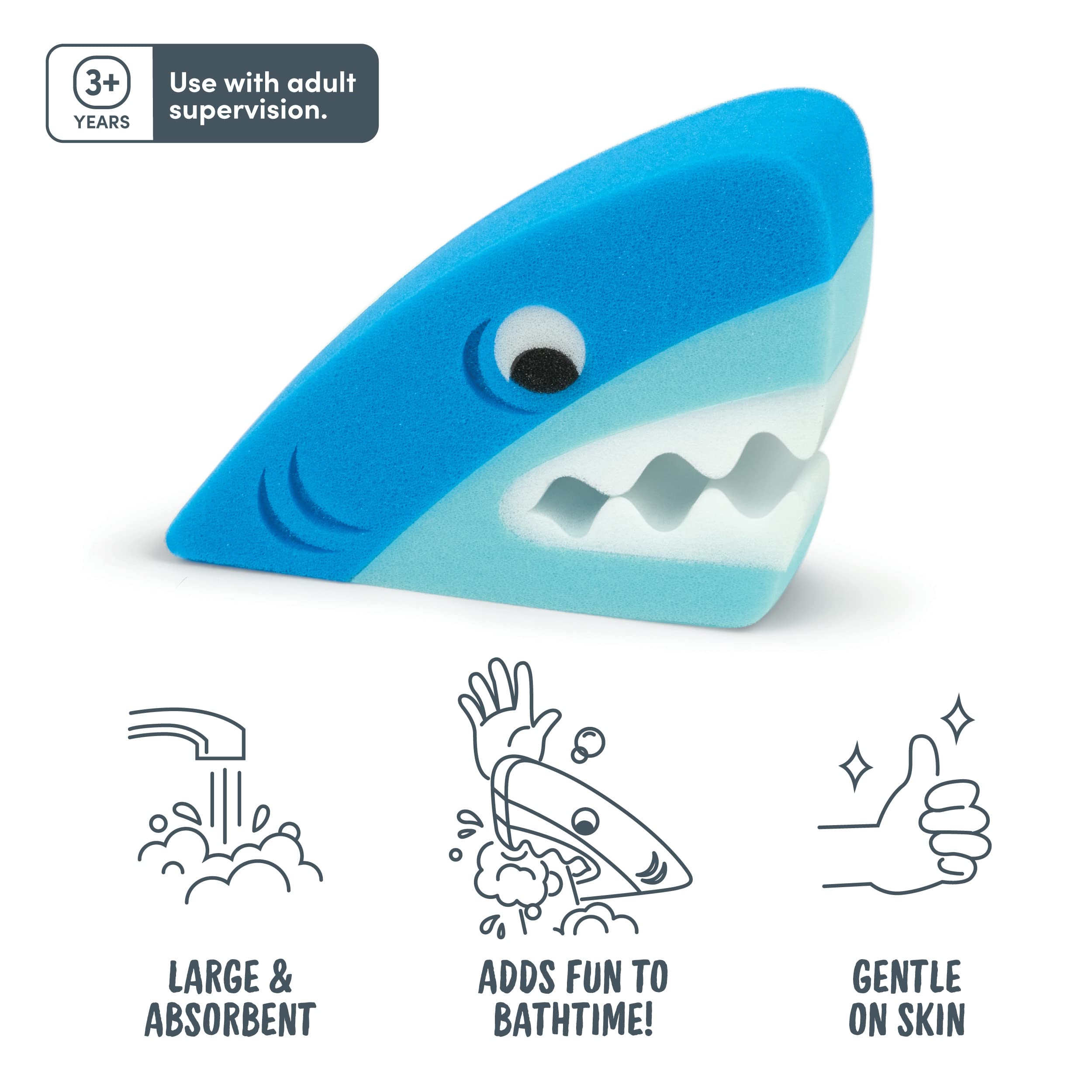 Genuine Fred Bath Biters, Children's Bath Sponge, Shark - Large & Absorbent - Gentle on Skin - Adds Fun to Bathtime or Water Table - Great Gift for Kids & Toddlers