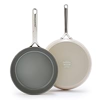 GreenPan GP5 Hard Anodized Healthy Ceramic Nonstick 9.5” & 11” 2 Piece Frying Pan Skillet Set,Heavy Gauge Scratch Resistant,Stay-Flat Surface, Induction, Mirror Finish Handle,Oven Safe,PFAS-Free,Taupe