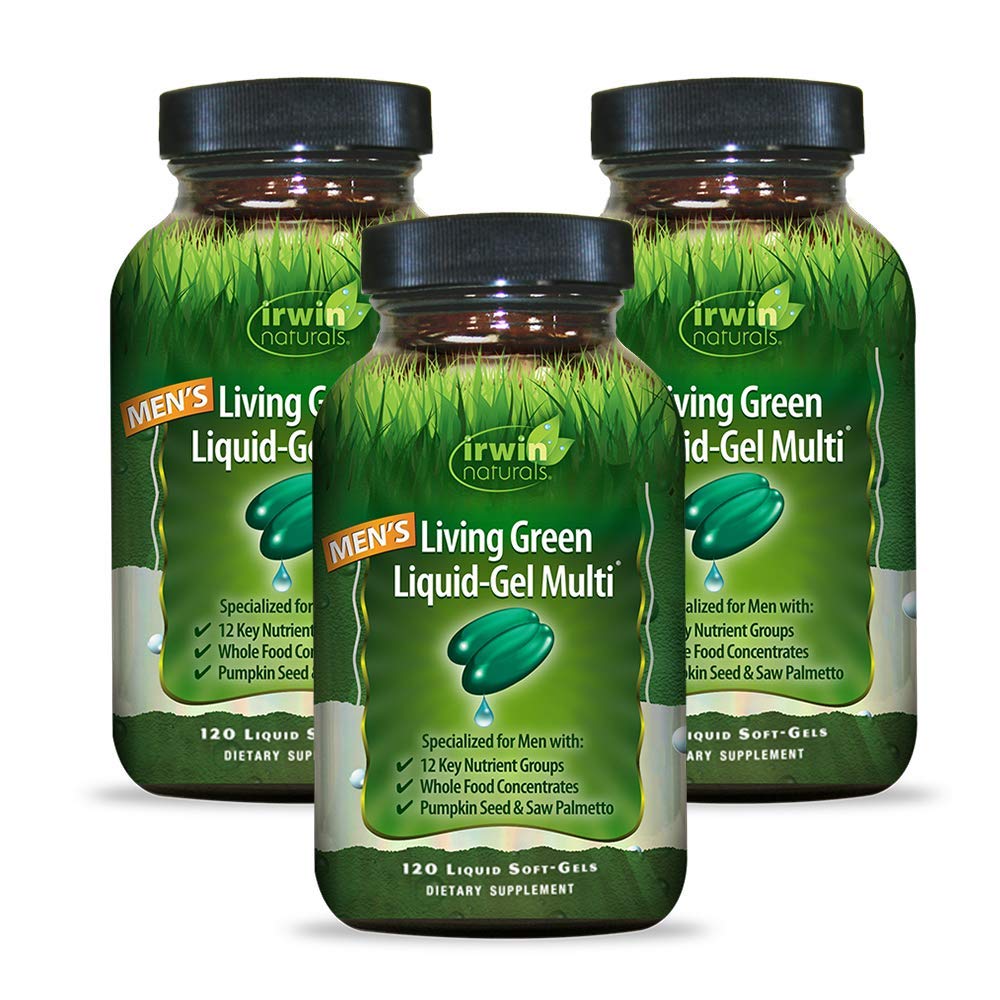Irwin Naturals Men's Living Green Liquid-Gel Multi - 70 Essential Nutrients, Full-Spectrum Vitamins, Wholefood Blend - Targeted Adrenal & Brain Support - 90 Liquid Softgels (Pack of 3)
