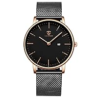 Mens Watch, Minimalist Fashion Simple Wrist Watch Analog Date with Stainless Steel Mesh Band