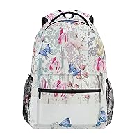 ALAZA Pink Tulip Crocus Flowers Blue Butterflies Spring Style Travel Laptop Backpack Bookbags for College Student
