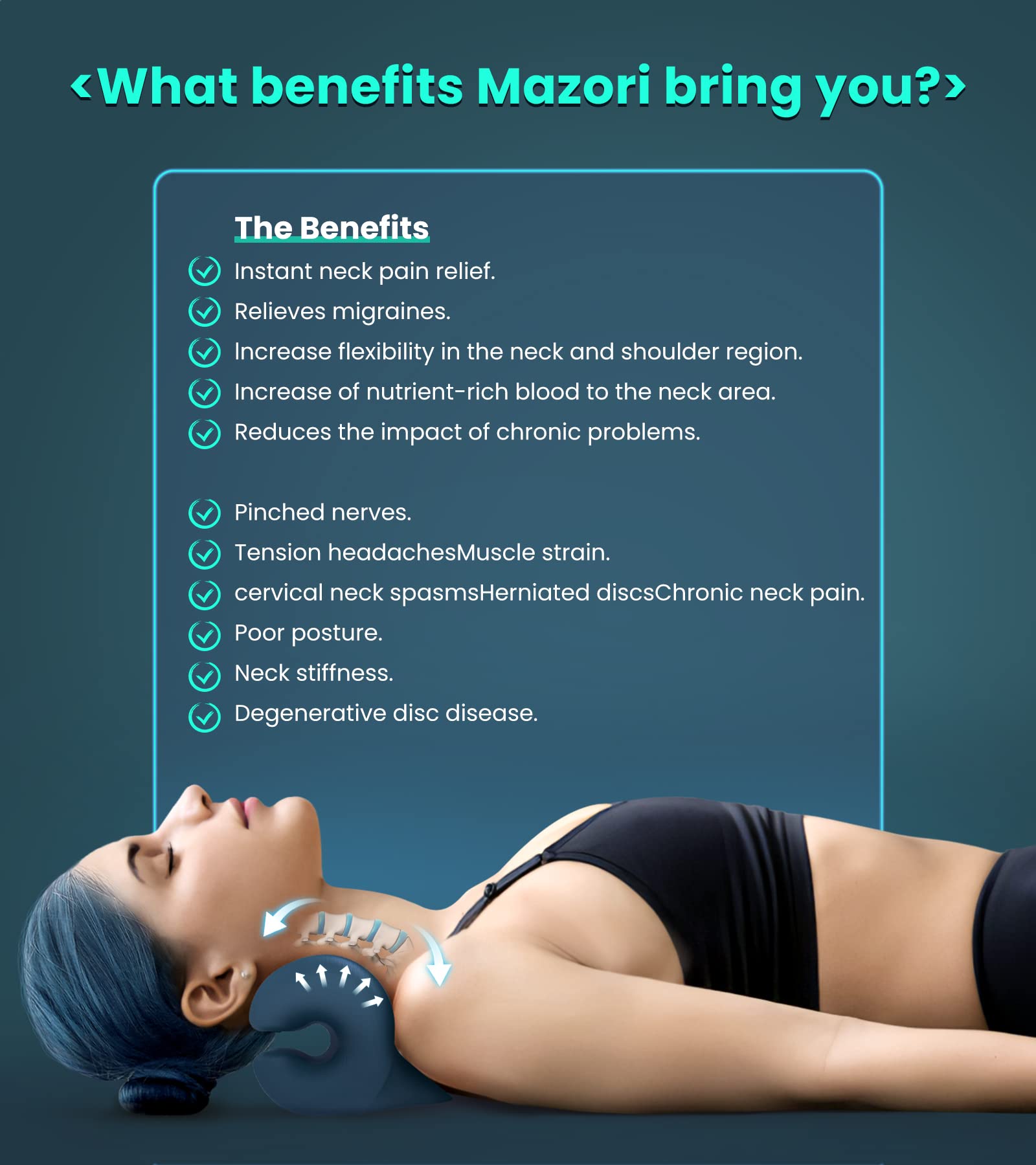 Mazori Odorless Neck Stretcher for Neck Pain Relief 2 Modes, Neck Cervical Traction Device Pillow for Spine Alignment, Chiropractic Neck and Shoulder Relaxer for TMJ Headache Muscle Tension