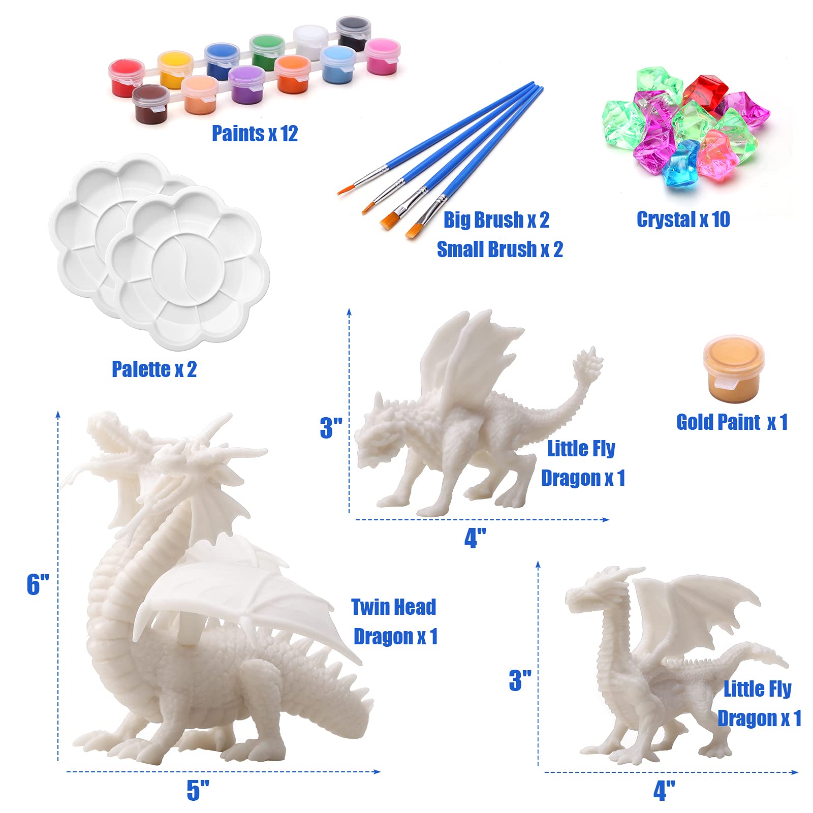 SOLDAY Dragon Toys Painting Kit for Kids to Make Your Own Paintable Miniature Figure Arts and Crafts Supplies Birthday Party Gift for Boys Girls Ages 5 6 7 9 12