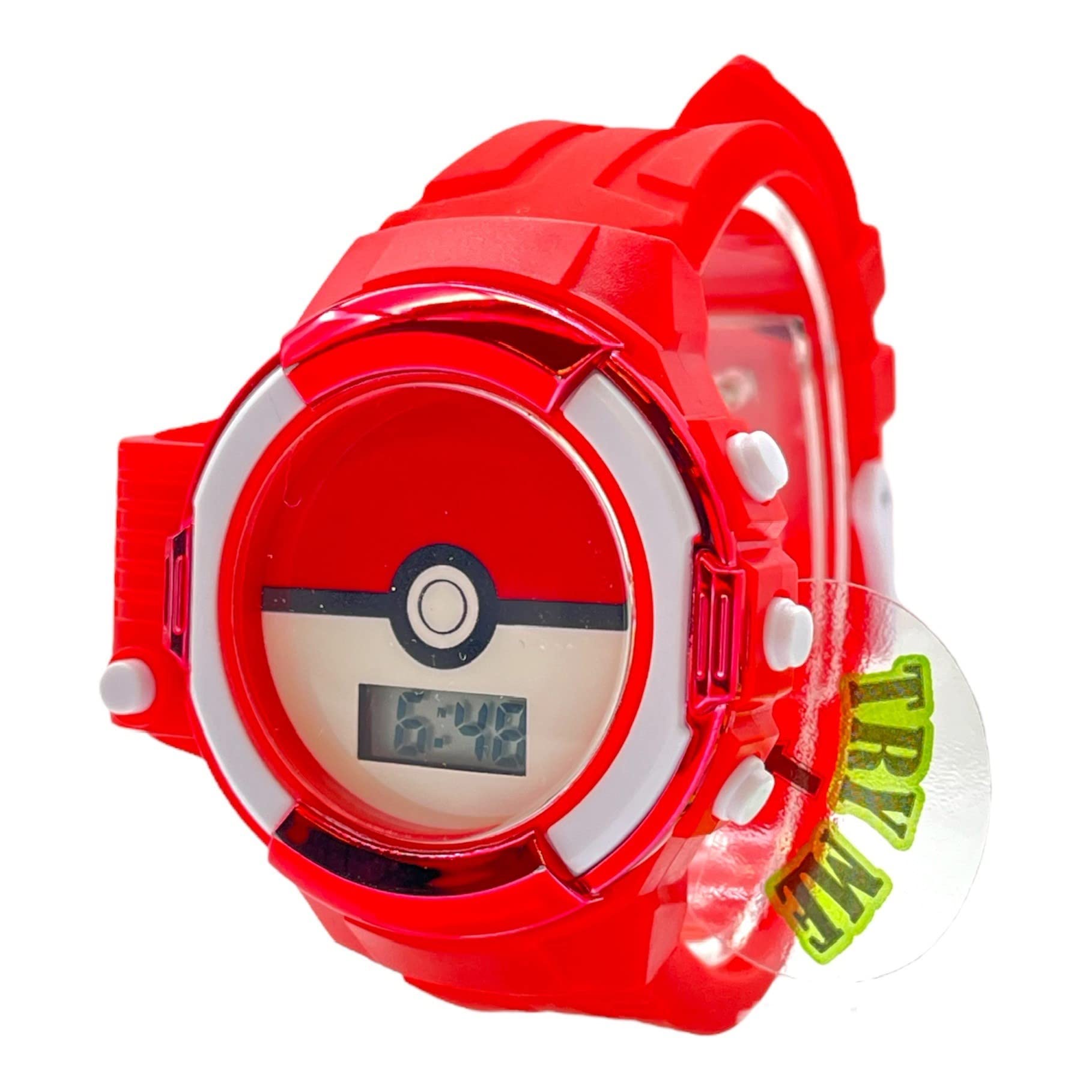 Accutime Kids Pokemon Red Pokeball Digital LCD Quartz Wrist-Watch with Flashlight and Red Strap for Boys, Girls (Model: POK4281AZ)
