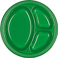 Festive Green 3-Compartment Plastic Plates - 10