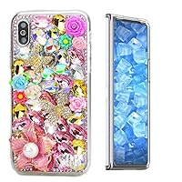 STENES Sparkle Case Compatible with Samsung Galaxy Z Fold 5 5G Case - Stylish - 3D Handmade Bling Pretty Flowers Butterfly Rhinestone Crystal Diamond Design Girls Women Cover - Pink