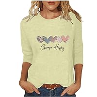 Happy Valentine's Day Shirts for Women Love Heart Graphic Crew Neck T Shirts Casual 3/4 Sleeve Trendy Blouses Tops