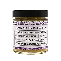 Sugar Plum & Fig Hand-Poured Beeswax Candle - All-Natural, Cotton Braided Wick, Chemical Free, Smokeless, Cleans Air, Non-Toxic, Non-Polluting, Non-Allergenic, Handmade in USA
