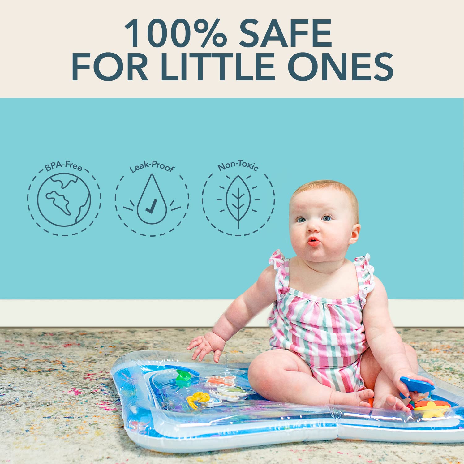 MAGIFIRE Water Tummy Time Mat for Infants 3-12 Months Old, Measures 27 inches x 21 inches, Water Mat for Babies, BPA-Free, Water Play Mat