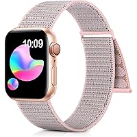 Nylon Sport Loop Bands for Apple Watch Band 38mm 40mm 41mm 42mm 44mm 45mm, Pink Sand Adjustable Stretchy Elastic Braided Strap Wristband Replacement for iWatch Series 9 8 7 6 SE 5 4 3 2 1 Women/Men