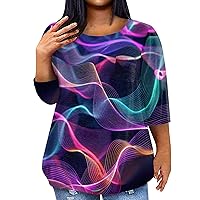 Plus Size Tops for Women 3X Vintage Tops for Women Plus Size 2024 Summer Print Casual Loose Fit with 3/4 Sleeve Scoop Neck Blouses Purple 3X-Large
