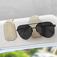 2 Pack Sunglass Holder for Car, Magnetic Leather Eyeglass Hanger Sunglass Clip for Car Visor, Car Sunglass Holder Organizer Storage, Car Interior Accessories (2PCS, Beige)