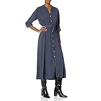 M Made in Italy Women's Long-Sleeve Button-Front Belted Casual Dress
