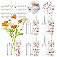 12 Set Glass Cylinder Vases for Centerpieces Candle Holders with 60000 Water Vase Filler Beads 300 No Hole Pearl 24 White Floating Candles for Wedding Party Home Table Decor 6''+8''+10''(High)