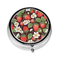Round Pill Box Strawberry Cute Small Pill Case 3 Compartment Pillbox for Purse Pocket Portable Pill Container Holder to Hold Vitamins Medication Fish Oil and Supplements