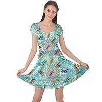 CowCow Womens Plus Size Dresses Insect Pattern Watercolor Beetles Cap Sleeve Dress, XS-5XL