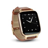 Bean Information Technology Beantech Gold Emerge Smartwatch for iOS and Android with Fitness, Music and Messaging Apps and Camera with Brown Calfskin Leather Strap, Gold with Brown Strap (S1CG)