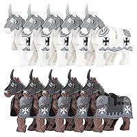 MOOXI-MOC 10Pcs Action War Horse Set of Animal Building Block Toys for Medieval Knights,War Horses Have Helmets and Armor.