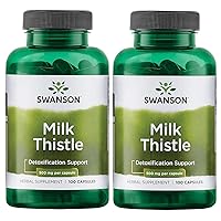 Swanson Milk Thistle - Herbal Liver Support Supplement - Natural Formula Helping to Maintain Overall Health & Wellbeing - (100 Capsules, 500mg Each) 2 Pack
