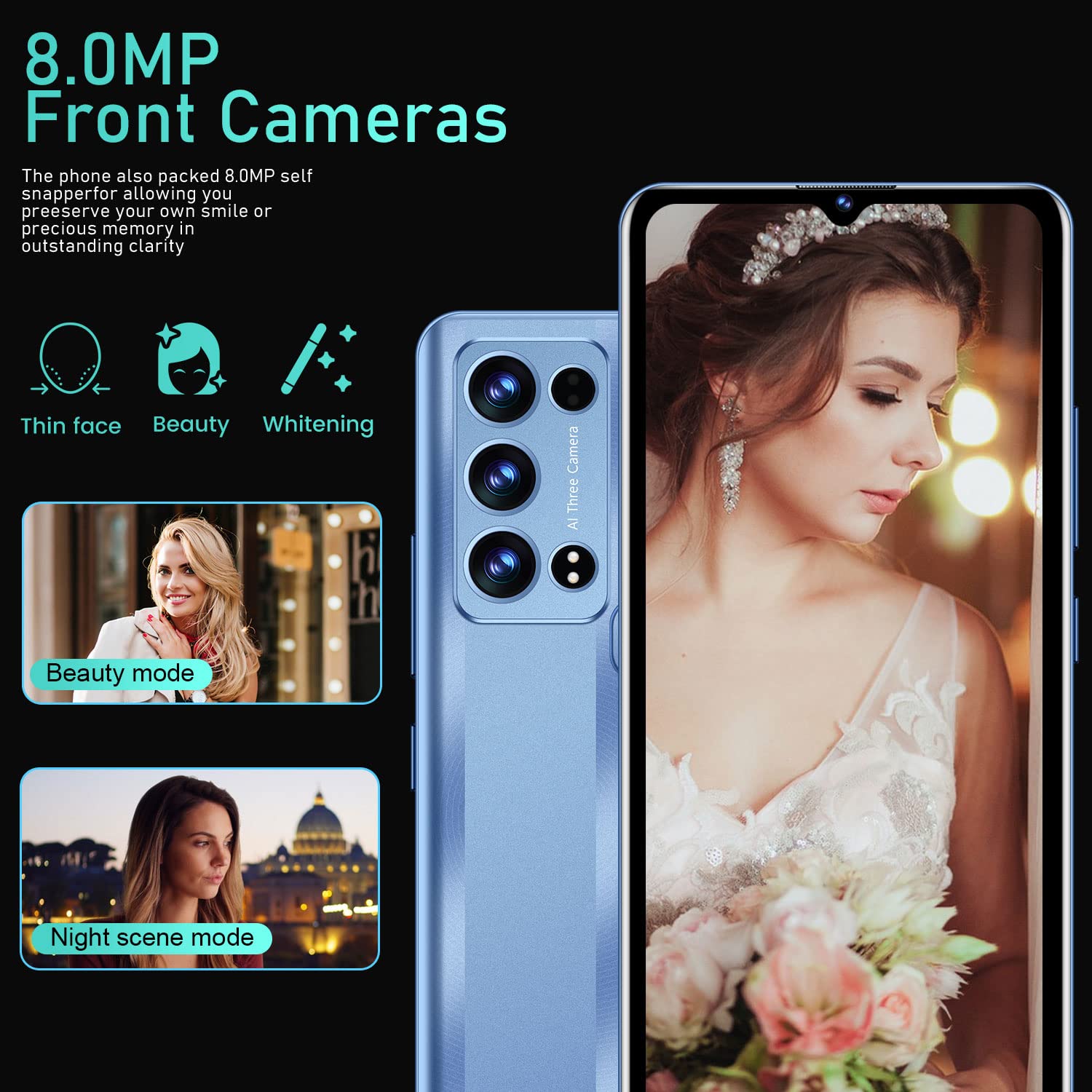 GAMAKOO K50 Unlocked Cell Phones 128GB+4GB 6.53” HD+ Screen Dual SIM Octa Core 5380mAh Battery 4G Android Smartphone (Blue)