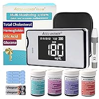 4 in 1 Hemoglobin Test Meter Kit, Hemoglobin Tester, Cholesterol Test Kit, UA Test Kit, 40 Test Strips Total Included. No Code Card Need, Accurate and Fast, Easy for Home Use.