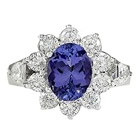 3.16 Carat Natural Blue Tanzanite and Diamond (F-G Color, VS1-VS2 Clarity) 14K White Gold Luxury Engagement Ring for Women Exclusively Handcrafted in USA