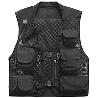 Men's Mesh Fishing Vest Multi Pockets Photography Outdoor Jacket (Black, M-US)