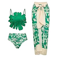 Sexy Swimsuits for Women with Cover Up Bikini Sets for Women Push Up Plus Size High Neck Bikini Top Teal Indu