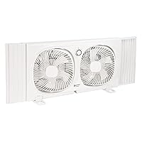 Comfort Zone Twin Window Fan with Individual180 Degree Rotating Fan Heads, 9 inch, 2 Speed, Removable Bug Screen, Ideal for Home, Bedroom, Kitchen & Office, CZ329WT
