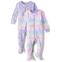 The Children's Place Baby Girls' and Toddler Snug Fit 100% Cotton Zip-Front One Piece Footed Pajamas 2-Pack