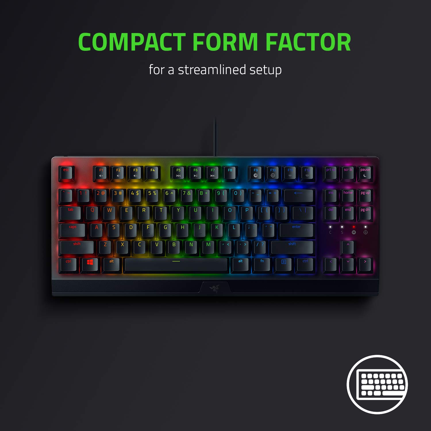 Razer BlackWidow V3 Tenkeyless TKL Mechanical Gaming Keyboard: Yellow Mechanical Switches - Linear & Silent - Chroma RGB Lighting - Compact Form Factor - Programmable Macros - USB Passthrough