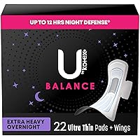 Balance Ultra Thin Overnight Pads with Wings, Extra Heavy Absorbency, 22 Count (Packaging May Vary)