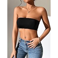 Women's Tops Sexy Tops for Women Shirts Solid Crop Tube Top Shirts for Women (Color : Black, Size : XX-Small)