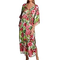 N by Natori Women's TC0047 Enchanted Peony Satin Butterfly Caftan