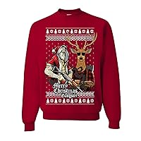 Merry Christmas Santa And Brodolph Hunting Gangster Ugly Christmas Crewneck Sweatshirt